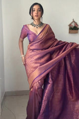 Enticing 1-Minute Ready To Wear Purple Kanjivaram Silk Saree - Colorful Saree