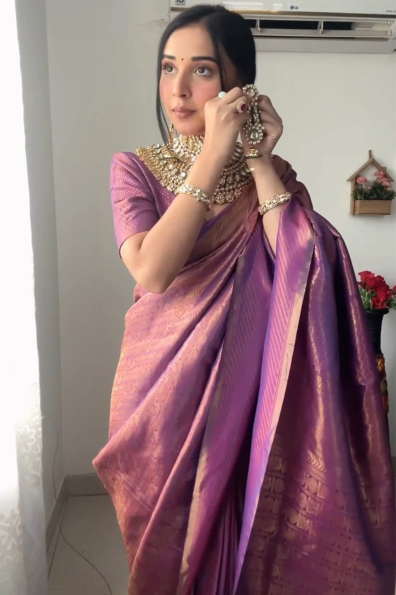 Enticing 1-Minute Ready To Wear Purple Kanjivaram Silk Saree - Colorful Saree