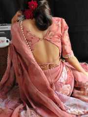 Orange Color Printed With Pearl Lace Border Georgette Saree Colorful Saree