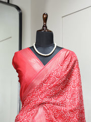 Crimson Color Printed With Zari Border Dola Silk Saree Colorful Saree