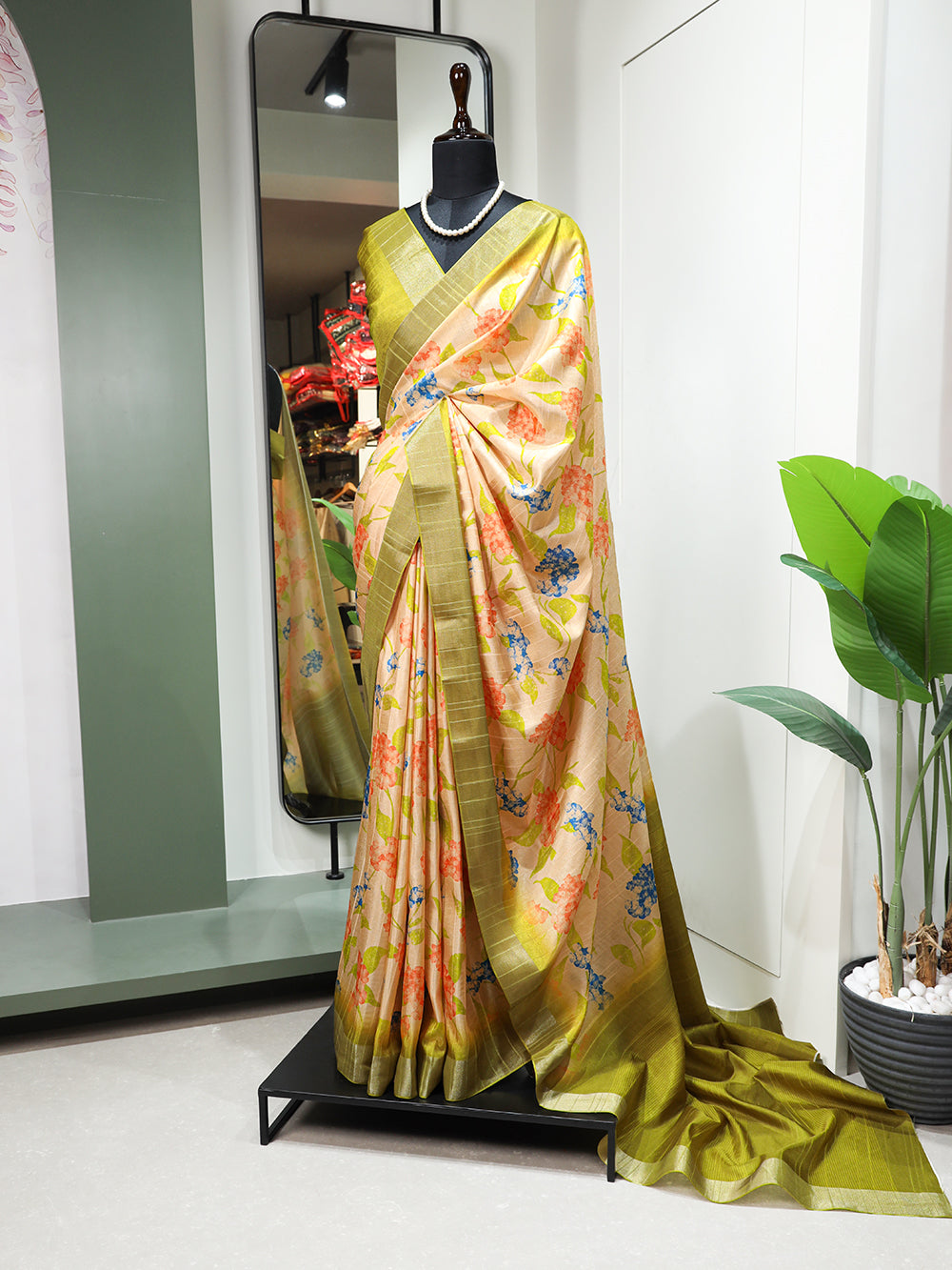 Yellow Color Digital Printed Handloom Kotha Border Saree Colorful Saree