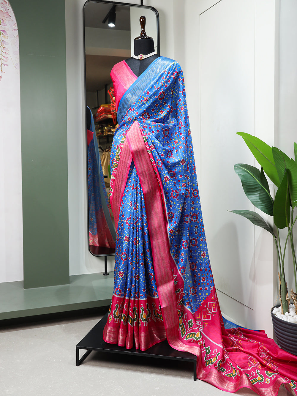 Sky Blue Color Digital Patola Printed Dola Silk Saree Colorful Saree