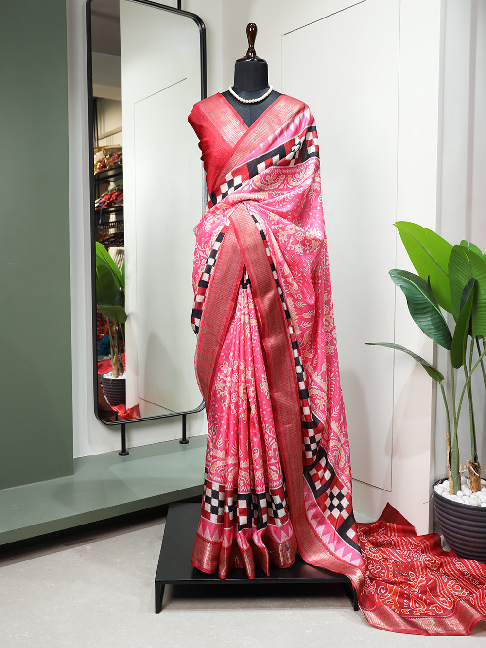 Light Pink Color Printed With Zari Border Dola Silk Fancy Saree Colorful Saree