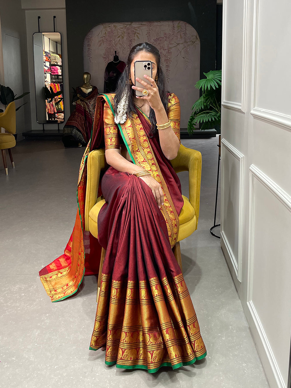 Maroon Color Zari Weaving Work Narayan Pet Saree Colorful Saree