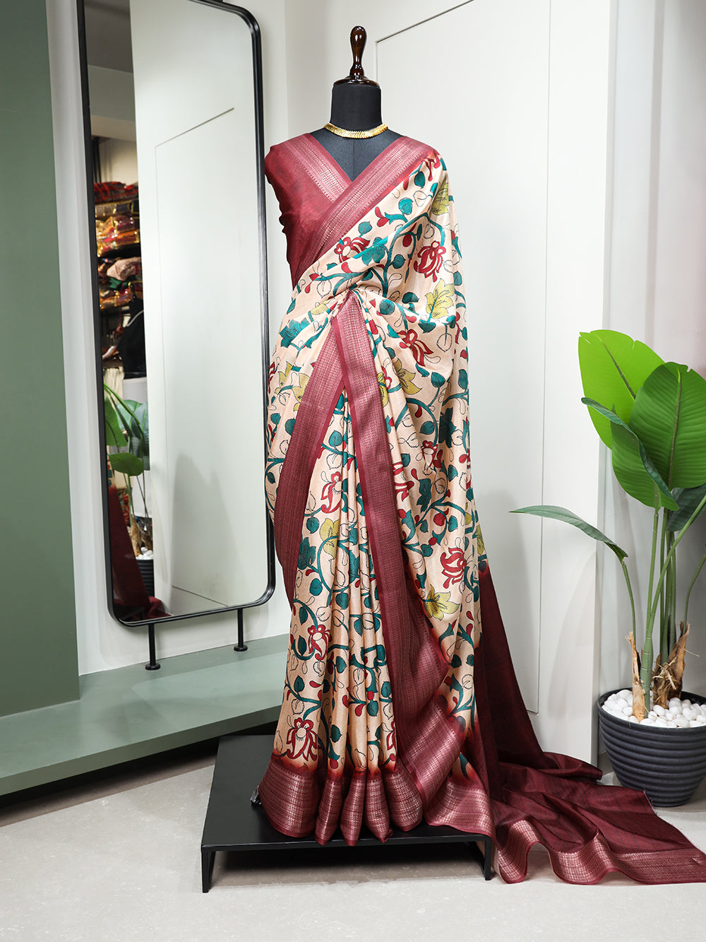 Maroon Color Printed With Zari Border Dola Silk Saree Colorful Saree