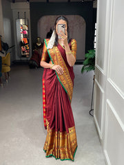 Maroon Color Zari Weaving Work Narayan Pet Saree Colorful Saree