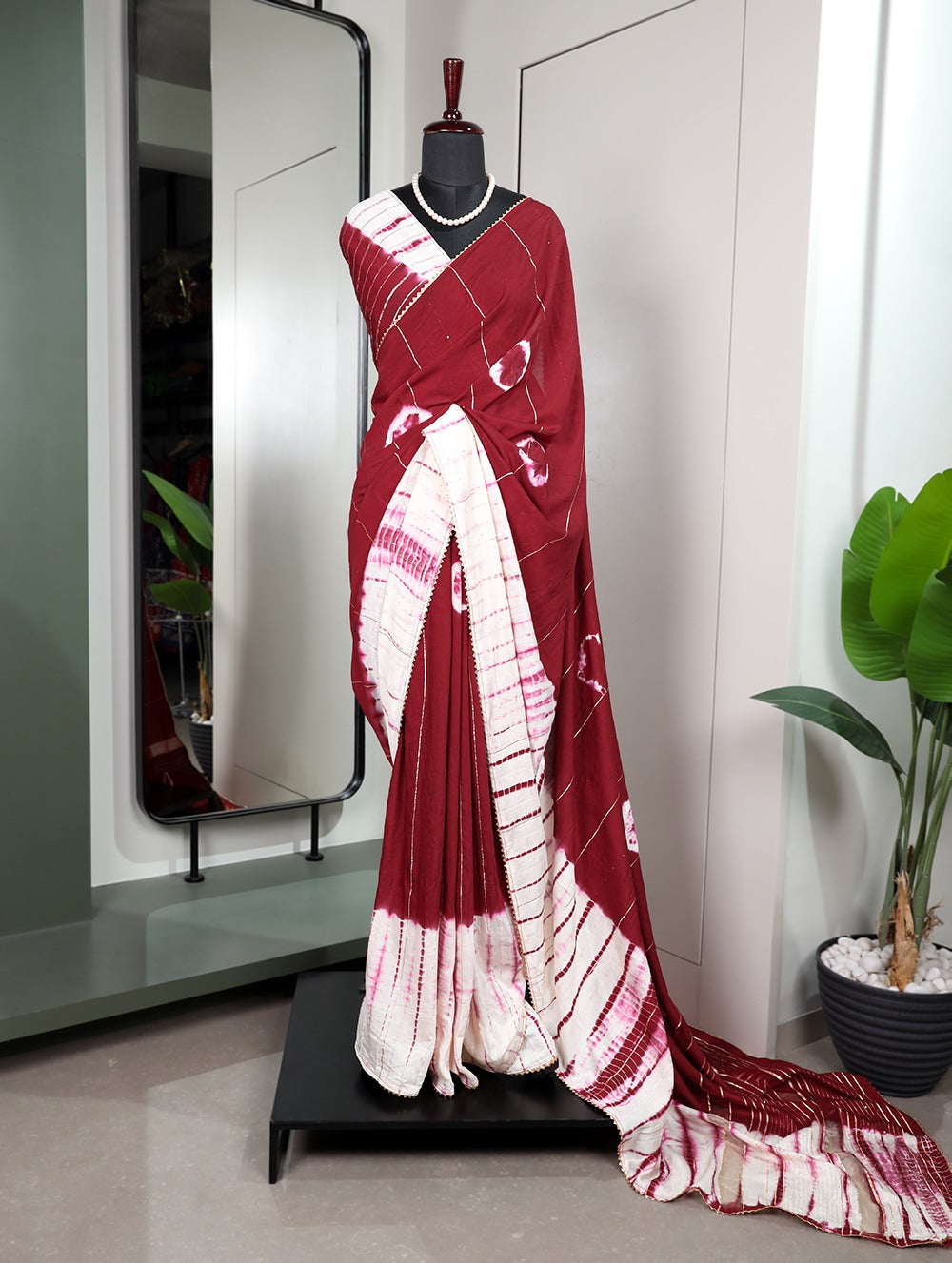 Maroon Color Sequined Viscose Chanderi Saree with Gota Patti Border & Blouse Colorful Saree