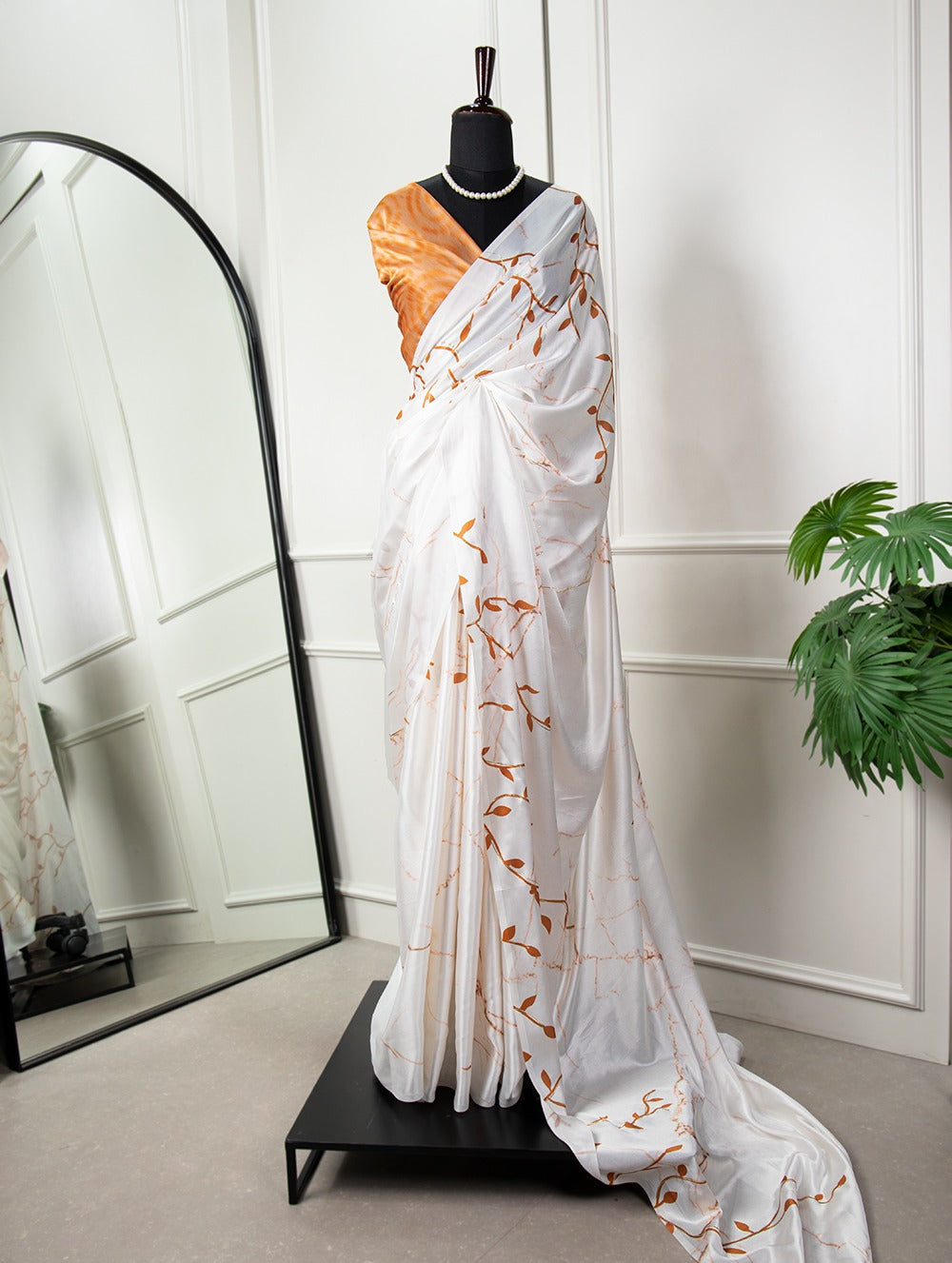 Mesmerizing White Digital Printed Satin Silk Saree with Foil Work - Wedding Elegance Colorful Saree