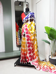 Multicolor Bewitching Satin Printed Saree for the Style-Conscious Woman Colorful Saree