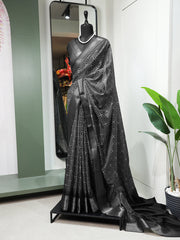 Black Color Printed With Zari Border Dola Silk Saree - Colorful Saree