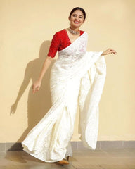 Off White Eye-Catching Bollywood Elegance: Rangoli Silk Saree with Sequined Blouse Colorful Saree
