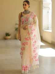 Off White Organza Silk Saree with Resham Floral Embroidery Colorful Saree