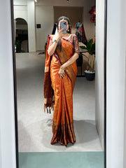 Orange Color Kanjivaram Silk Saree with Exquisite Zari Weaving Colorful Saree