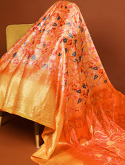 Orange Printed Dola Silk Saree Set for Weddings & Special Occasions Colorful Saree
