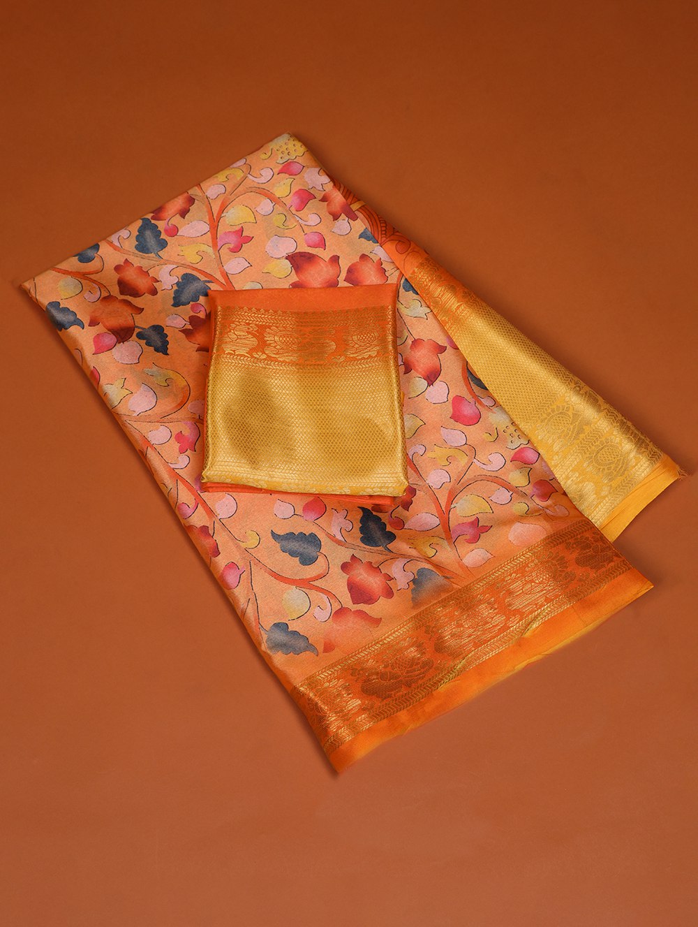 Orange Printed Dola Silk Saree Set for Weddings & Special Occasions Colorful Saree