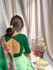 Parrot Green Color Floral Printed Georgette Saree with Sequins and Lace Colorful Saree