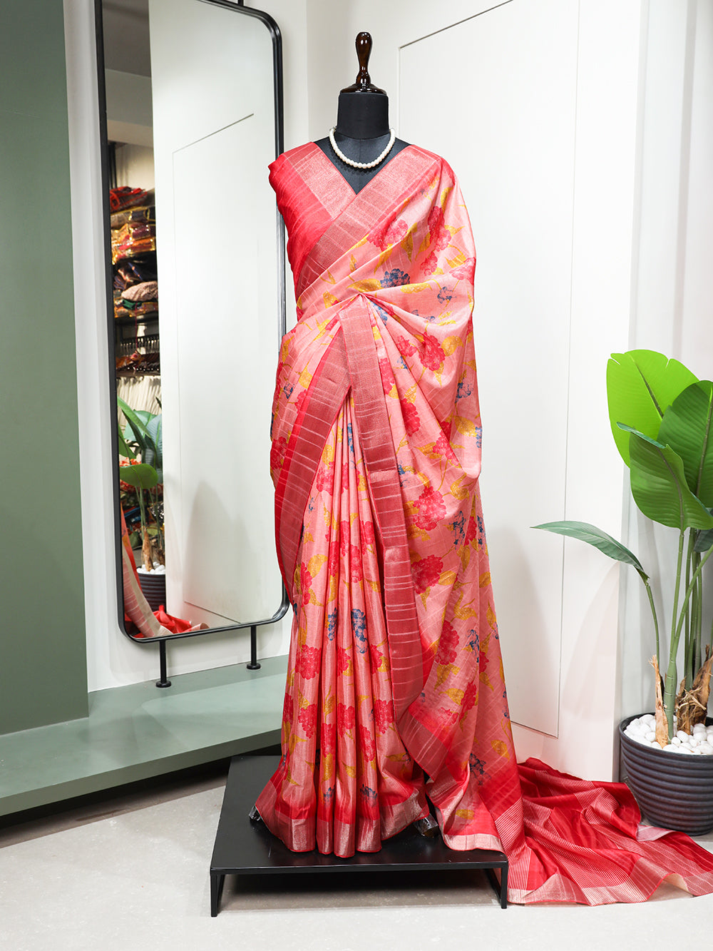 Pink Color Digital Printed Handloom Kotha Border Saree Colorful Saree