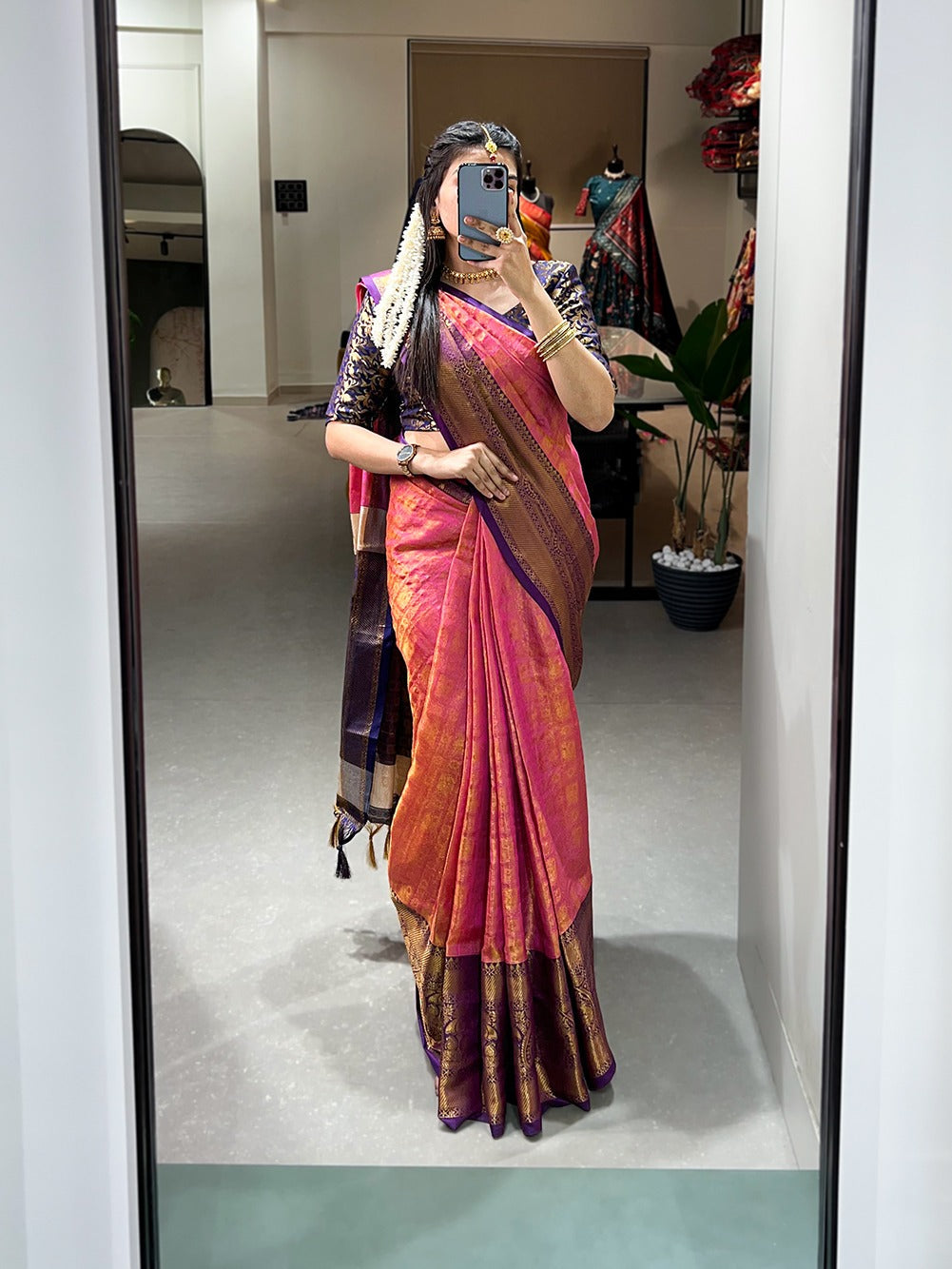 Pink Color Kanjivaram Silk Saree with Exquisite Zari Weaving Colorful Saree