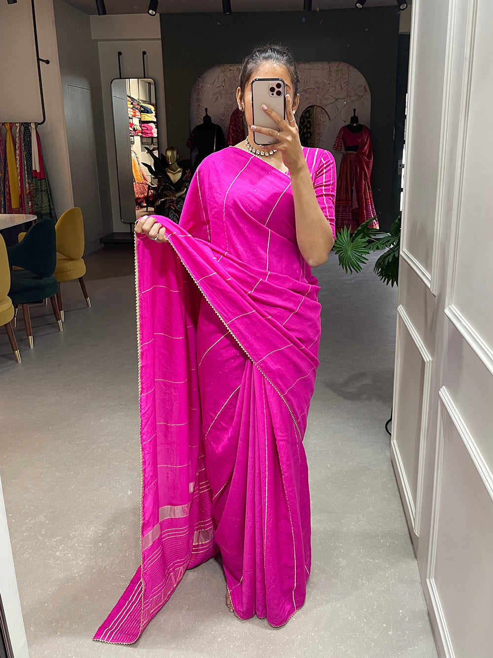 Pink Color Sequins And Zari Work Viscose Chanderi Saree - Colorful Saree