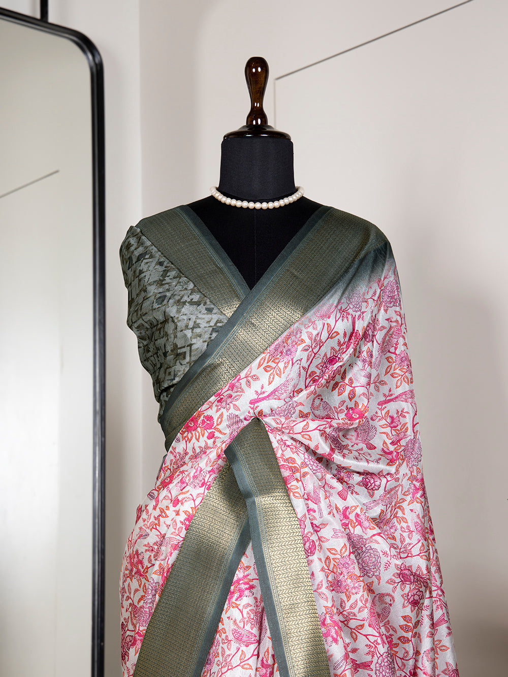 Pink Color Printed With Zari Border Dola Silk Saree Colorful Saree