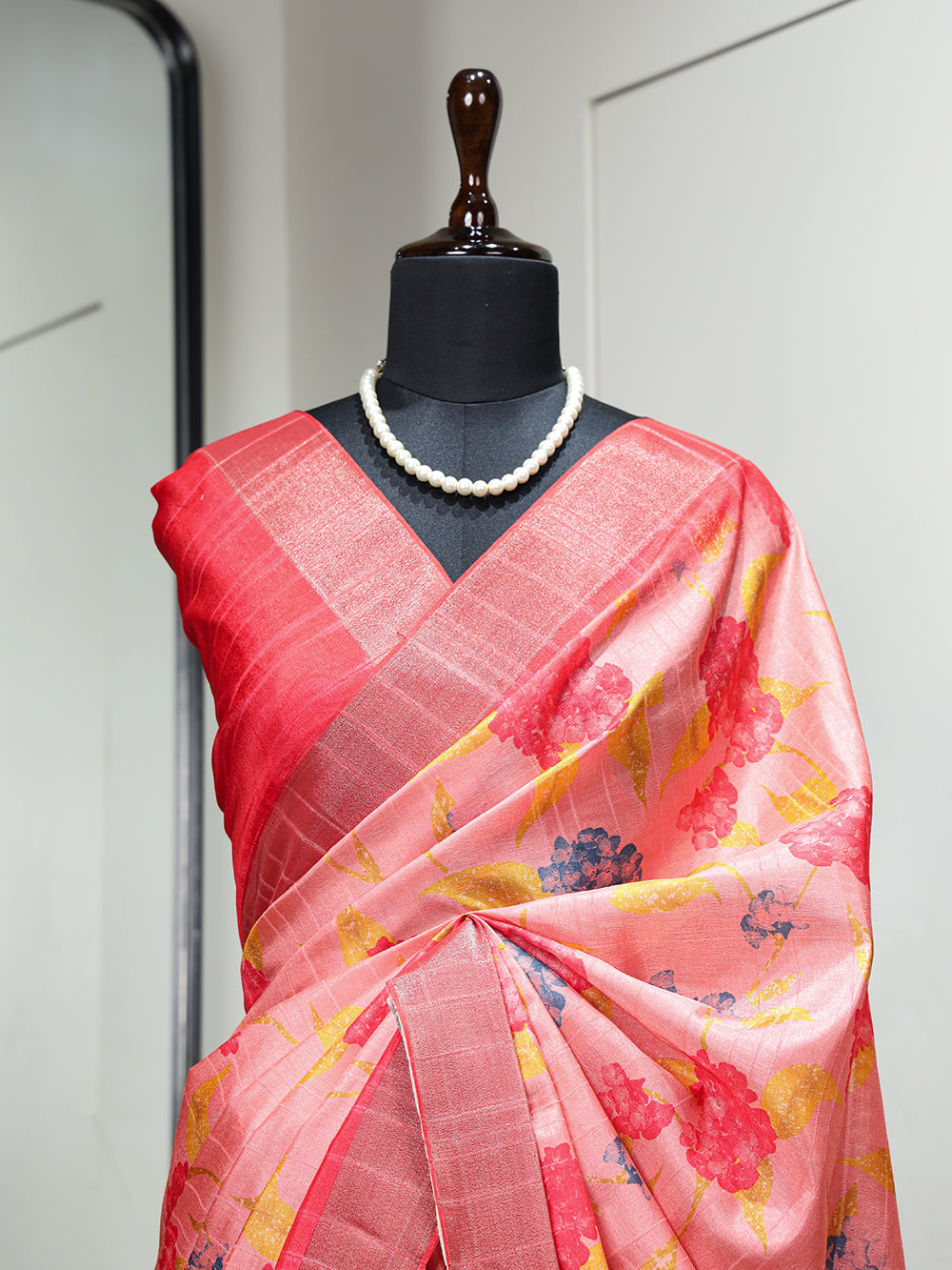 Pink Color Digital Printed Handloom Kotha Border Saree Colorful Saree