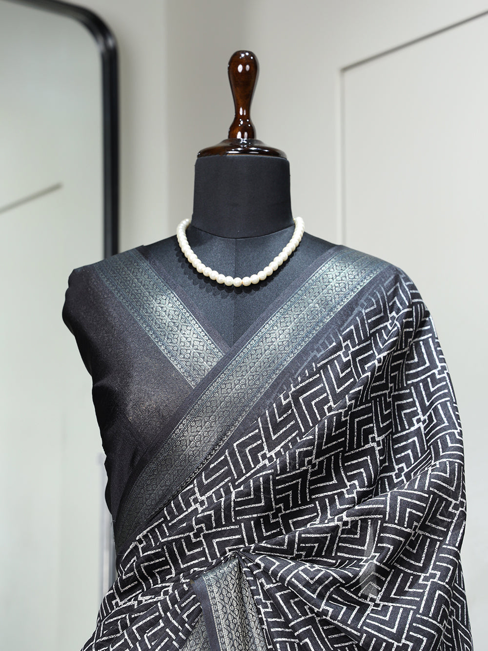 Black Color Printed With Zari Border Dola Silk Saree - Colorful Saree