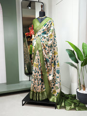 Green Color Printed With Zari Border Dola Silk Saree Colorful Saree