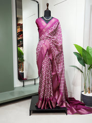 Purple Color Printed With Zari Border Dola Silk Saree Colorful Saree