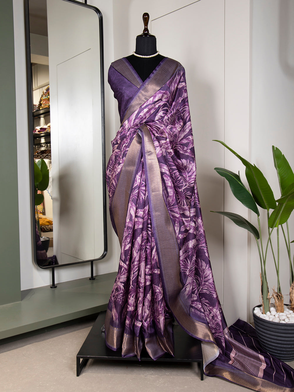 Purple Color Printed With Zari Border Dola Silk Saree Colorful Saree