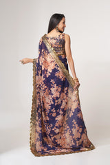 Purple Organza Saree with Sequin Embroidery and Digital Print Colorful Saree