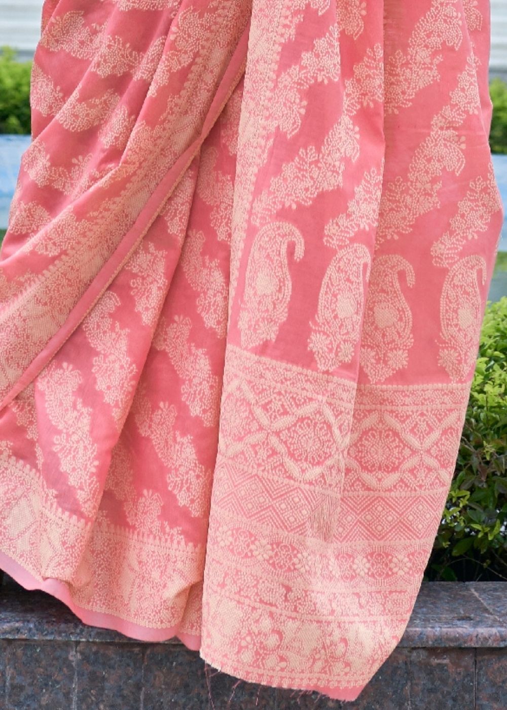 Taffy Pink Lucknowi Chikankari Weaving Silk Saree - Colorful Saree