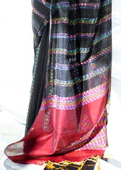 Black Silk Multithread Weaving Saree - Colorful Saree