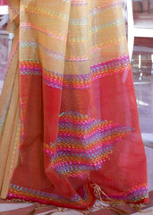 Fawn Silk Multithread Weaving Saree - Colorful Saree