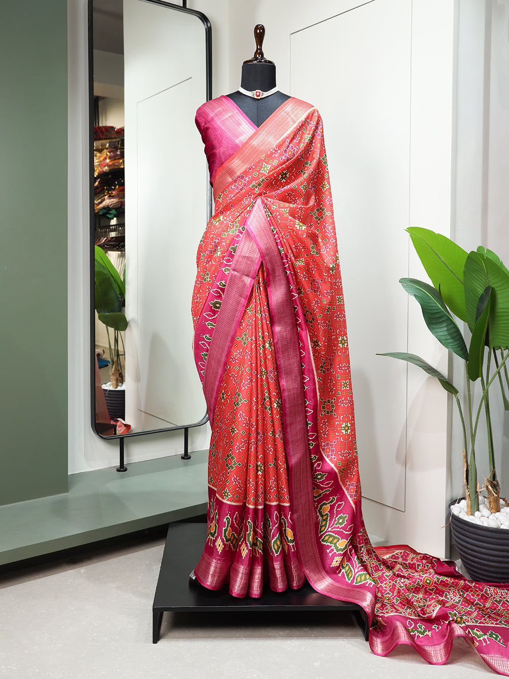 Red Color Digital Patola Printed Dola Silk Saree Colorful Saree