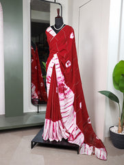 Red Color Sequined Viscose Chanderi Saree with Gota Patti Border & Blouse Colorful Saree