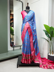 Sky Blue Color Digital Patola Printed Dola Silk Saree Colorful Saree