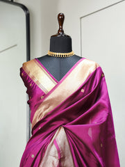 Wine Color Zari Weaving Work Jacquard Silk Saree Colorful Saree