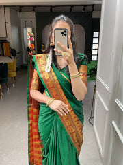 Green Color Zari Weaving Work Narayan Pet Saree Colorful Saree