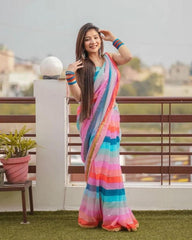 Stunning Multicolor Faux Georgette Partywear Sequence Saree with Designer Blouse Colorful Saree