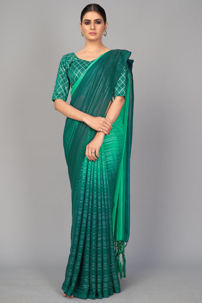 Teal Color Art Silk Fabric Regular Wear Fancy Work Saree - Colorful Saree