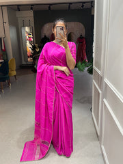 Pink Color Sequins And Zari Work Viscose Chanderi Saree - Colorful Saree