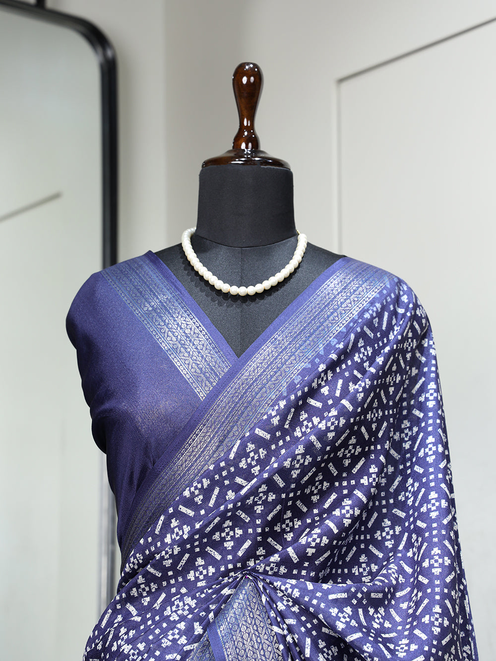 Navy Blue Color Printed With Zari Border Dola Silk Saree Colorful Saree