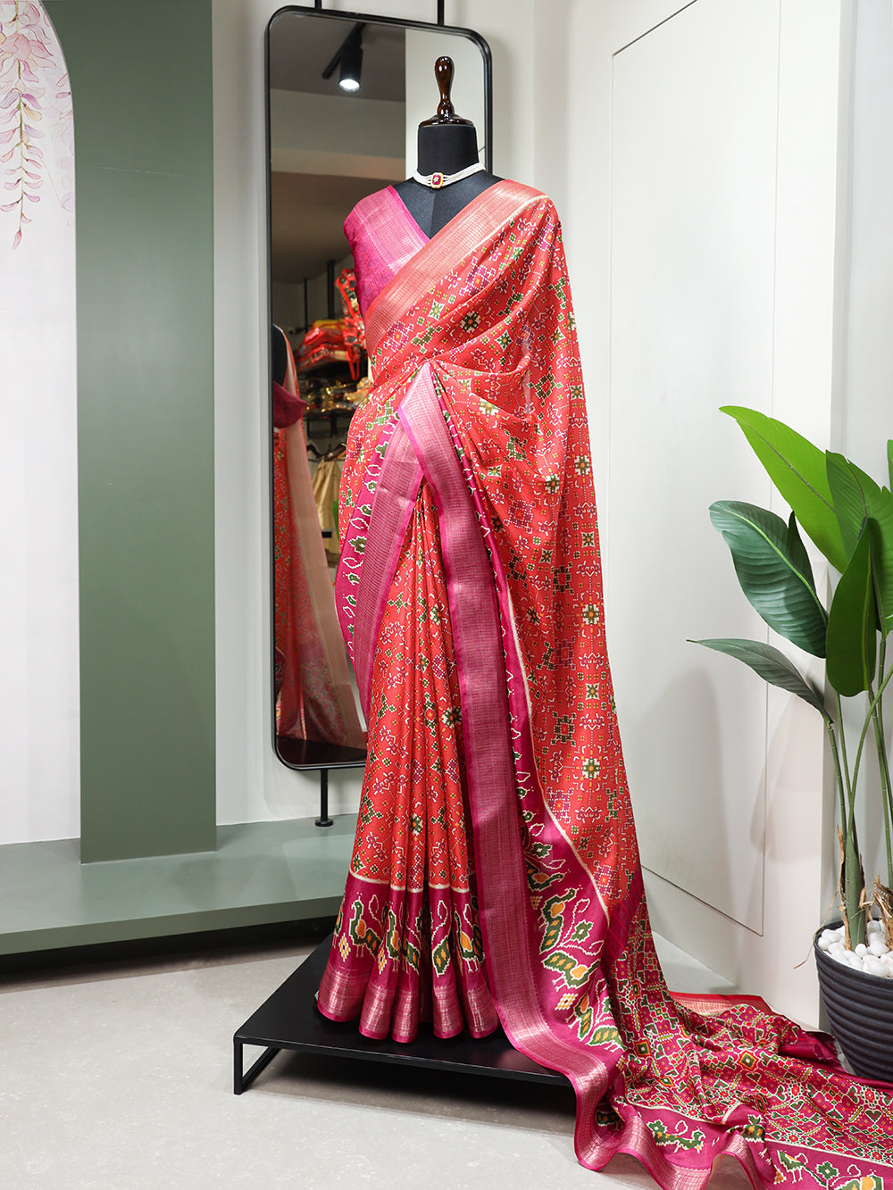 Red Color Digital Patola Printed Dola Silk Saree Colorful Saree