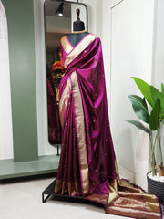 Wine Color Zari Weaving Work Jacquard Silk Saree Colorful Saree