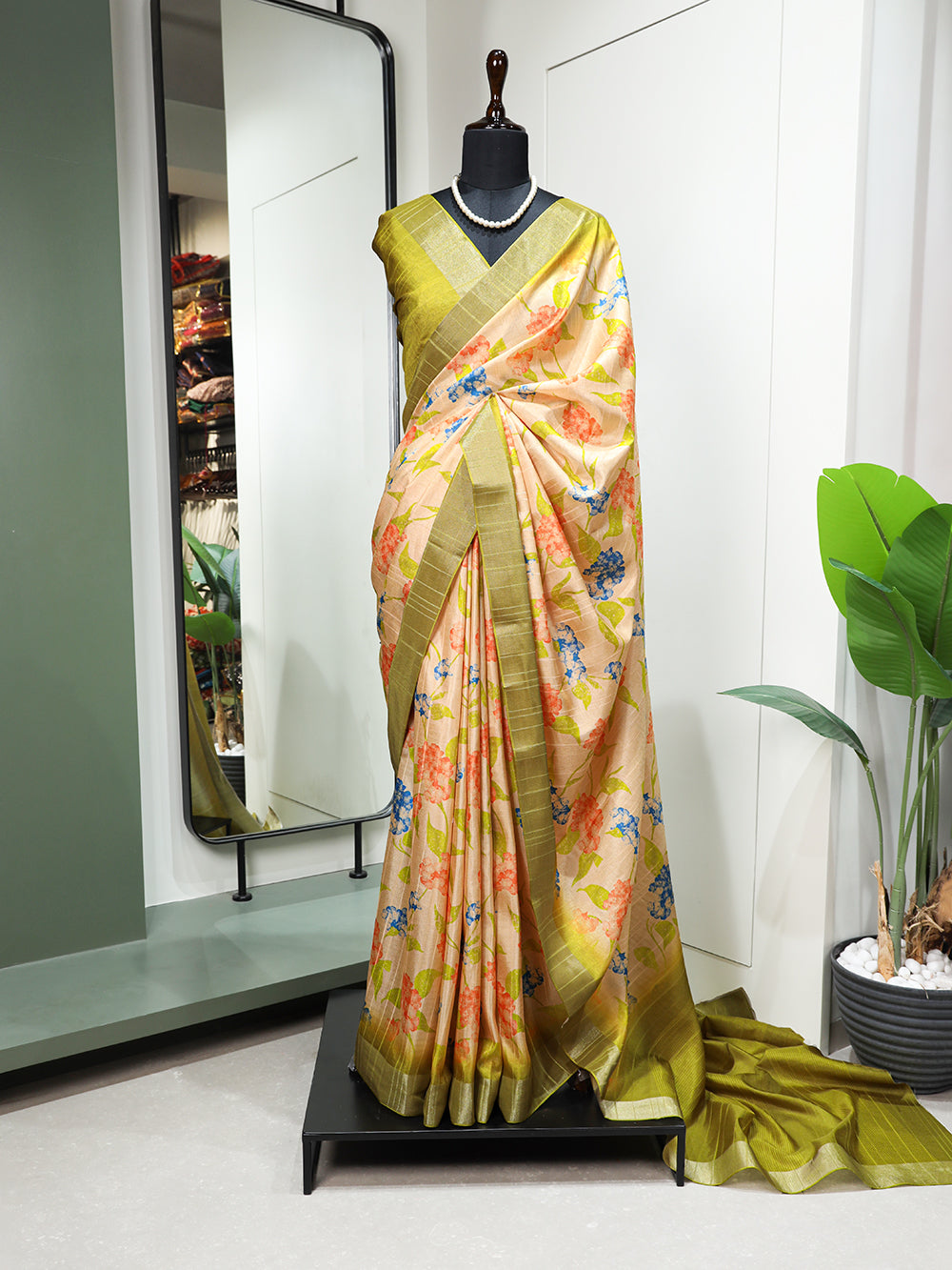 Yellow Color Digital Printed Handloom Kotha Border Saree Colorful Saree