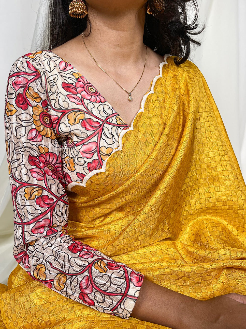 Yellow Color Vibrant Gadwal Chex Saree with Arca Work & Printed Linan Blouse Colorful Saree
