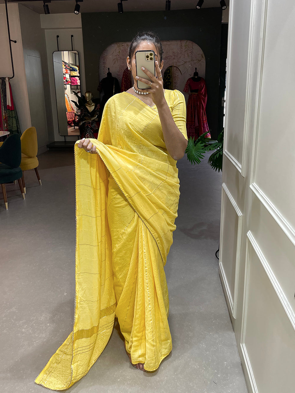 Yellow Color Sequins And Zari Work Viscose Chanderi Saree - Colorful Saree